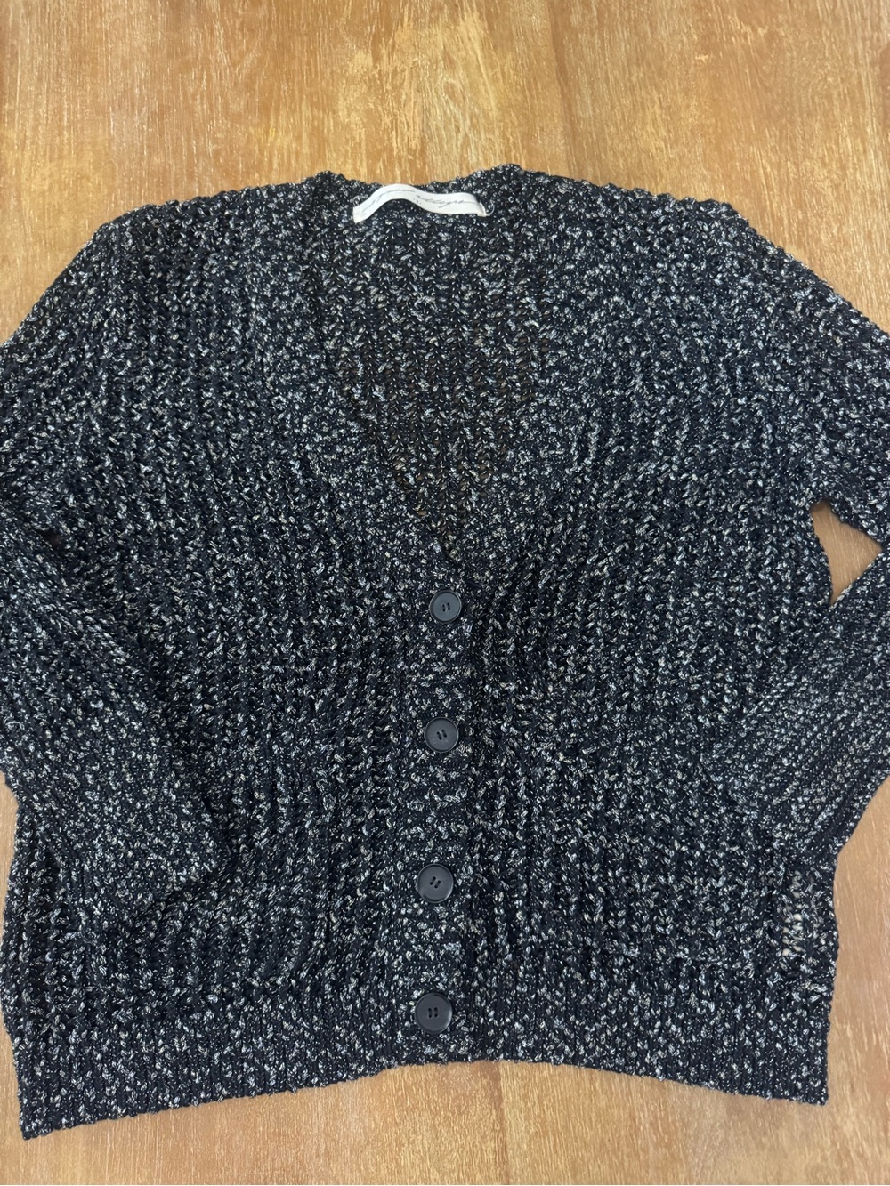 Raquel Allegra Marled Black, Gold, Silver Chunky Button Cardigan